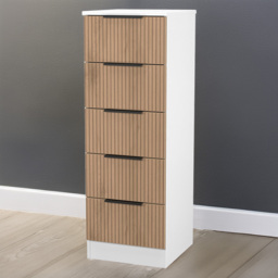 Crowndale Java Slatt Effect and White 5 Drawer Tall Chest of Drawers - thumbnail 1