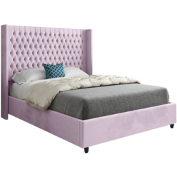 Volta Double Pink Soft Velvet Upholstered Bed Frame with Straight Winged Headboard - thumbnail 2