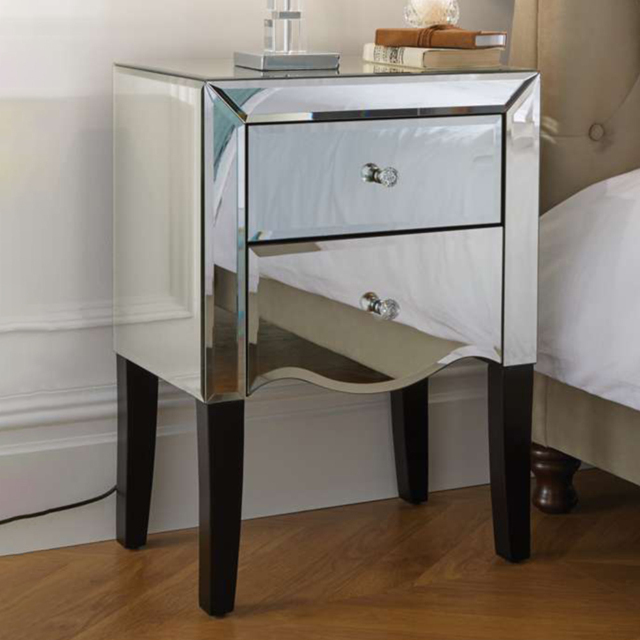 Birlea Palermo 2 Drawer Mirrored Bedside Table - image 1