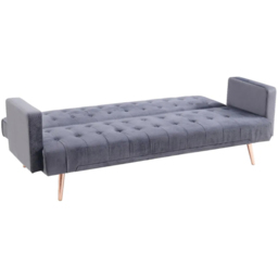 Comfy Living 3 Seater Plush Velvet Grey Sofa Bed with Gold Metal Legs - thumbnail 3