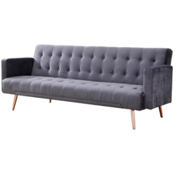 Comfy Living 3 Seater Plush Velvet Grey Sofa Bed with Gold Metal Legs - thumbnail 2