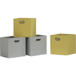 Home Source Large Grey and Yellow Fabric Cube Storage Box 4 Pack