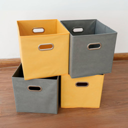 Home Source Large Grey and Yellow Fabric Cube Storage Box 4 Pack - thumbnail 2