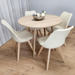 Kosy Koala 4 Seater 4 Seater Faux Leather Round Dining Set Wood Effect and Cream