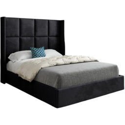 Quanta King Size Black Soft Velvet Upholstered Bed Frame with Straight Winged Headboard - thumbnail 2
