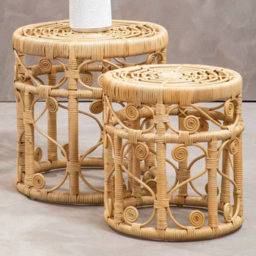Premier Housewares Mataram Natural Rattan Side Table Set of 2