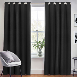 furn. Dawn Black Textured Blackout Eyelet Curtains 229 x 183cm