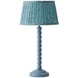 ValueLights Pastel Blue Bobbin Table Lamp with Leaf Pleated Shade and Bulb