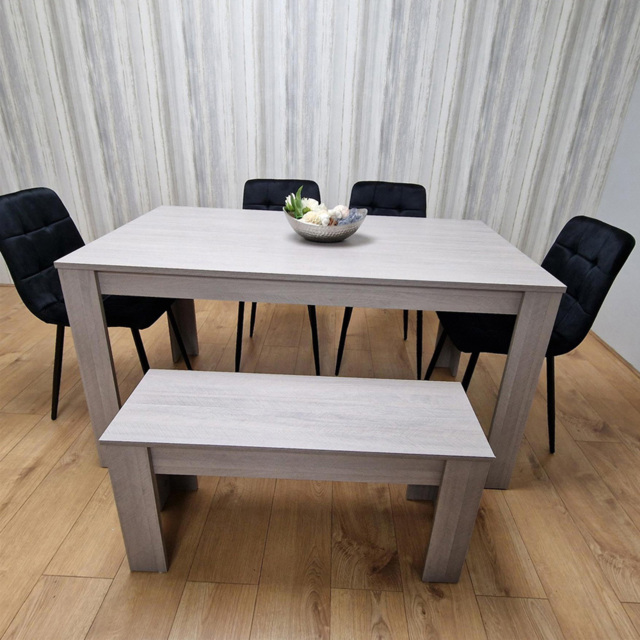 Portland 6 Seater Velvet Dining Bench Set Grey and Black - image 1