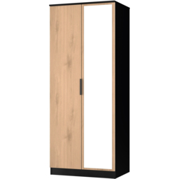 Crowndale Java Slatt Effect and Black 2 Door Double Mirror Wardrobe - thumbnail 4