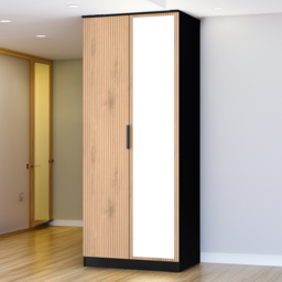 Crowndale Java Slatt Effect and Black 2 Door Double Mirror Wardrobe