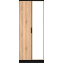 Crowndale Java Slatt Effect and Black 2 Door Double Mirror Wardrobe - thumbnail 2