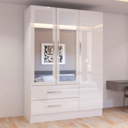 Sliding Wardrobes 4U White High Gloss 3 Door 2 Drawer Hinge Door Wardrobe 116cm