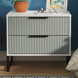 Crowndale Fluted 2 Drawer Duck and White Matt Side Table Ready Assembled