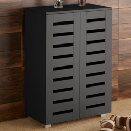 Home Source Oslo 2 Door Black Shoe Storage Cabinet Unit