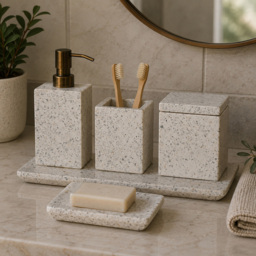 Artisan Furniture Trazzo 5 Piece White Marble Bathroom Set - thumbnail 2