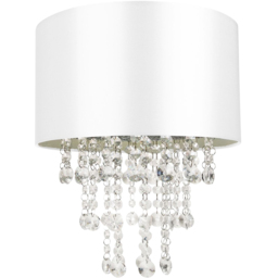 Happy Homewares White Satin Fabric Ceiling Pendant Shade with Transparent Acrylic Droplets