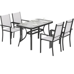 Outsunny Light Grey 4 Seater Glass Top Stackable Garden Dining Set with Parasol Hole - thumbnail 2