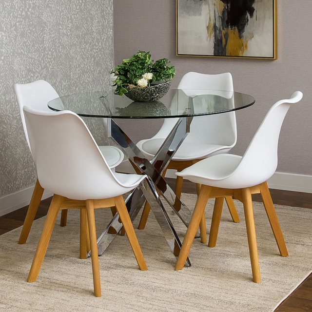 Kosy Koala Maya Tulip 4 Seater Round Glass Dining Set White - image 1