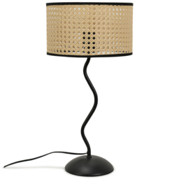ValueLights Wiggle Black and Natural Cane Shade Metal LED Table Lamp