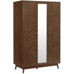 Herringford Walnut 3 Door Chevron Mirrored Wardrobe - thumbnail 2