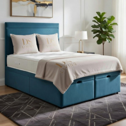 DS Living Majesty Sky Blue Double Plush Velvet Ottoman Bed