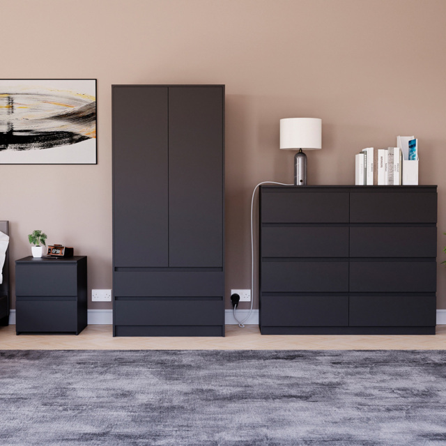 Vida Designs Denver 3 Piece Black Bedroom Furniture Set - image 1