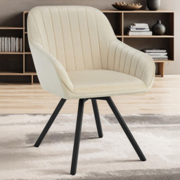 tectake Cream Velvet Swivel Accent Lounge Armchair Set of 4