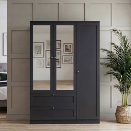 Vida Designs Altino Black 3 Door 2 Drawer Shaker-Style Mirrored Wardrobe - thumbnail 3