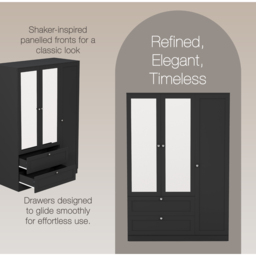 Vida Designs Altino Black 3 Door 2 Drawer Shaker-Style Mirrored Wardrobe - thumbnail 4