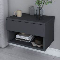 Decorotika Jamot Single Drawer Single Shelf Anthracite Floating Bedside Table - thumbnail 1