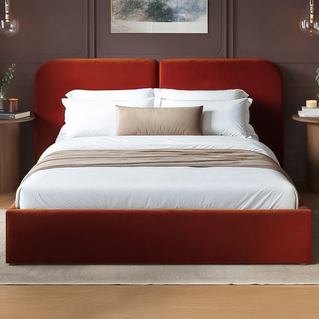 SOLACE+CO Lena Burnt Orange Double Velvet Ottoman Bed - image 1