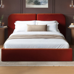 SOLACE+CO Lena Burnt Orange Double Velvet Ottoman Bed