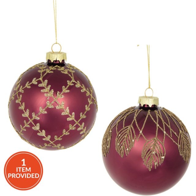 Glitter Detailed Burgundy Bauble - image 1