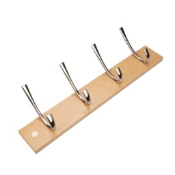 Beech and Chrome Ribbed 4 Hook Coat Rail