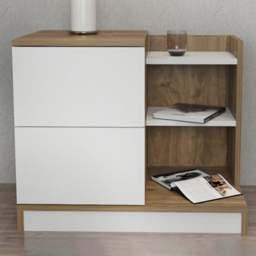 Decorotika Rena 2 Drawer 3 Shelf White and Walnut Bedside Table