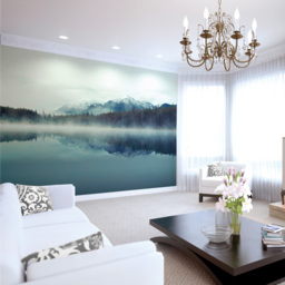 Origin Murals Misty Mountain Lake Blue Wall Mural