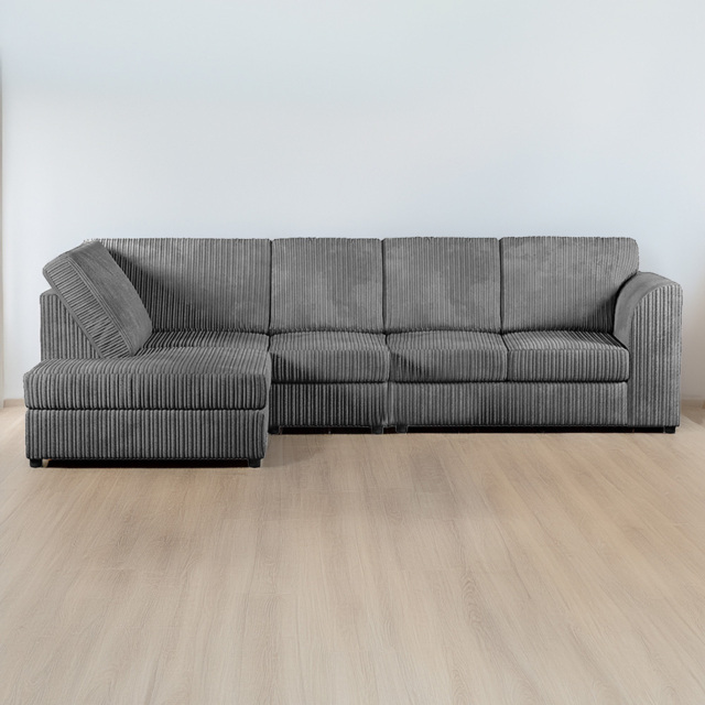 Luxor 5 Seater Grey Jumbo Cord Left Hand L Shaped Corner Sofa with Full Back - image 1