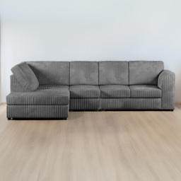 Luxor 5 Seater Grey Jumbo Cord Left Hand L Shaped Corner Sofa with Full Back - thumbnail 1
