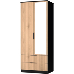 Crowndale Java Slatt Effect and Black 2 Door 2 Drawer Double Mirror Wardrobe - thumbnail 4