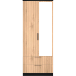 Crowndale Java Slatt Effect and Black 2 Door 2 Drawer Double Mirror Wardrobe - thumbnail 2