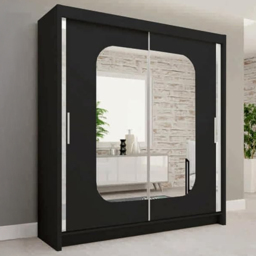 Sliding Wardrobes 4U Marika Black 2 Door Mirror Wardrobe with Shelves and Hanging Rails - thumbnail 1