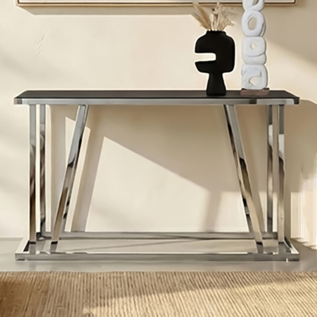 Premier Housewares Ackley Silver and Black Glass Top Console Table - image 1
