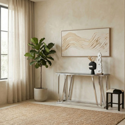 Premier Housewares Ackley Silver and Black Glass Top Console Table - thumbnail 3
