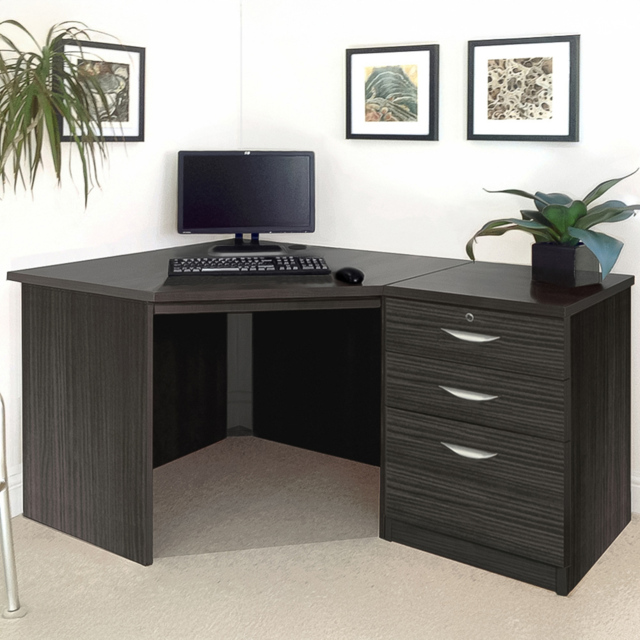 R White Cabinets SET-07-IN-BH Single Door 2 Drawer Filing Corner Desk Black - image 1