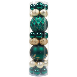 Sleigh Bells Ring Emerald and Gold Bauble 32 Pack