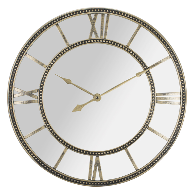 Vintage Brass Round Beaded Mirror Wall Clock 56cm