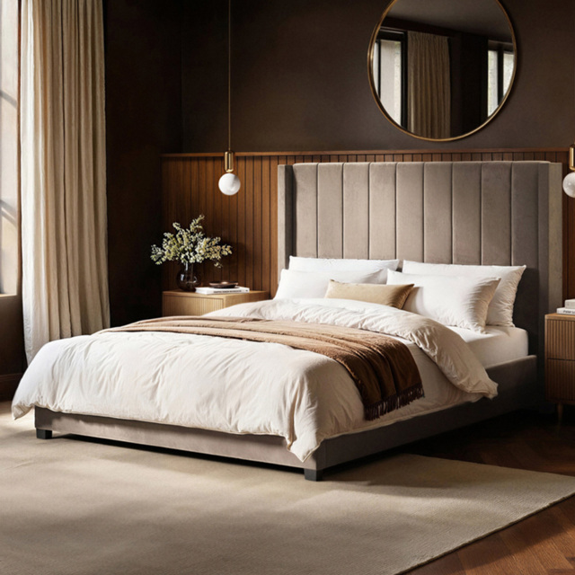 Flair Tiggy Beige Velvet King Size Ottoman Bed with Winged Headboard - image 1
