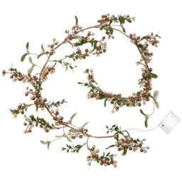 Dibor Mistletoe Leaves Artificial LED Christmas Garland with Golden and Copper Berries 160cm