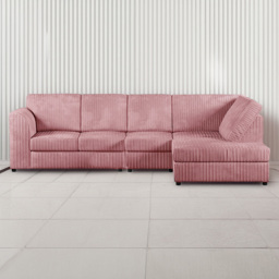 Luxor 5 Seater Pink Jumbo Cord Right Hand L Shaped Corner Sofa with Full Back
